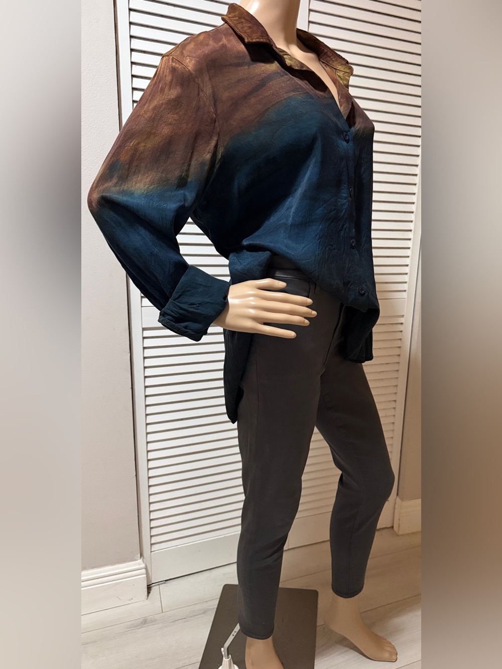 Bella Dahl Ombre Button Down Shirt Size L | Soft Draped Coastal Luxe Blouse